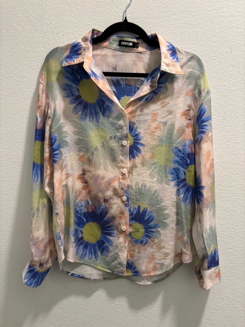 Softlyline Floral Button-Front Blouse in Blue & Green, size S
